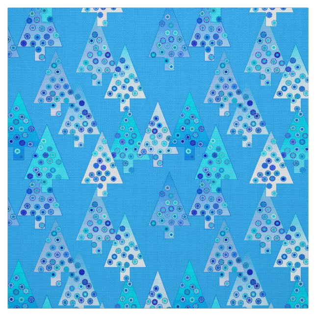 Modern flower Christmas trees - sky blue Fabric (Swatch)