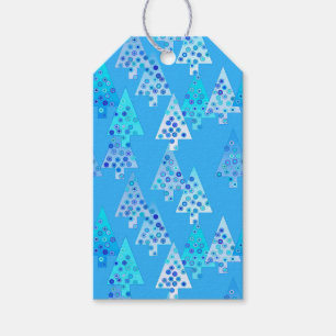 Modern flower Christmas trees - sky blue Gift Tags