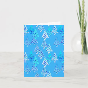 Modern flower Christmas trees - sky blue Holiday Card