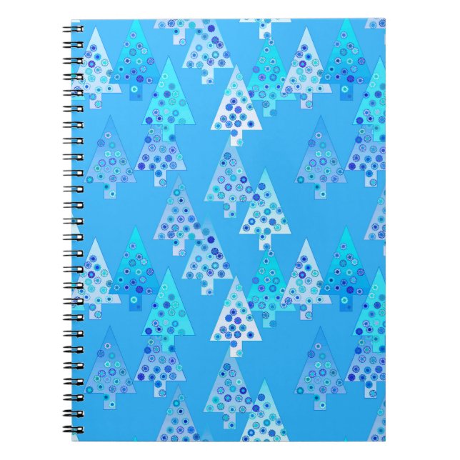 Modern flower Christmas trees - sky blue Notebook (Front)
