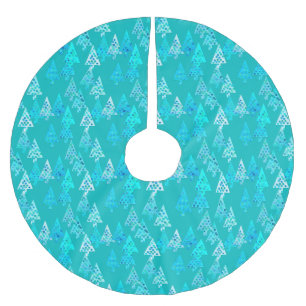 Modern flower Christmas trees - turquoise Brushed Polyester Tree Skirt