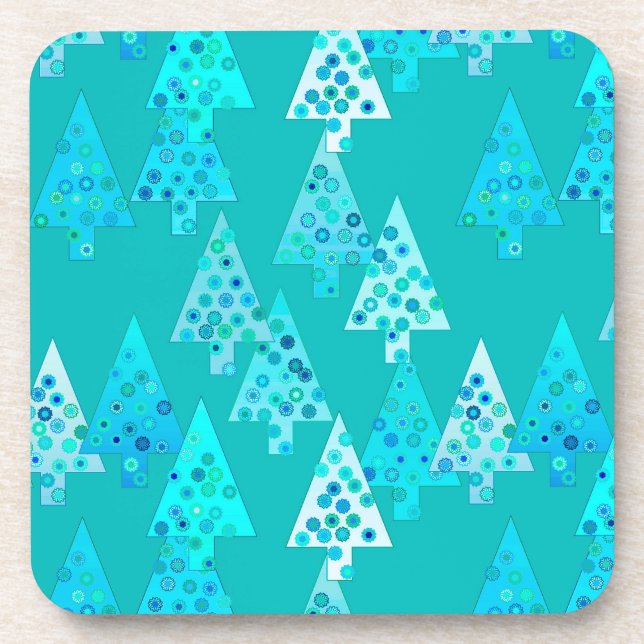 Modern flower Christmas trees - turquoise Coaster (Front)