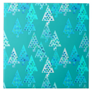 Modern flower Christmas trees - turquoise Tile