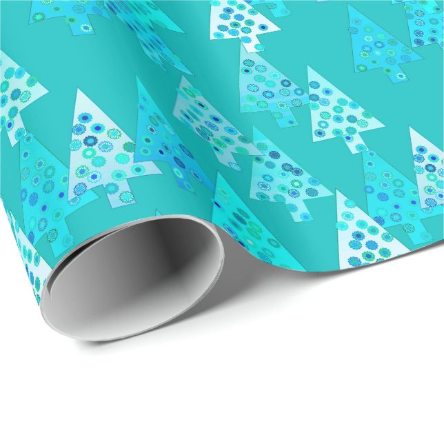 Modern flower Christmas trees - turquoise Wrapping Paper (Roll Corner)