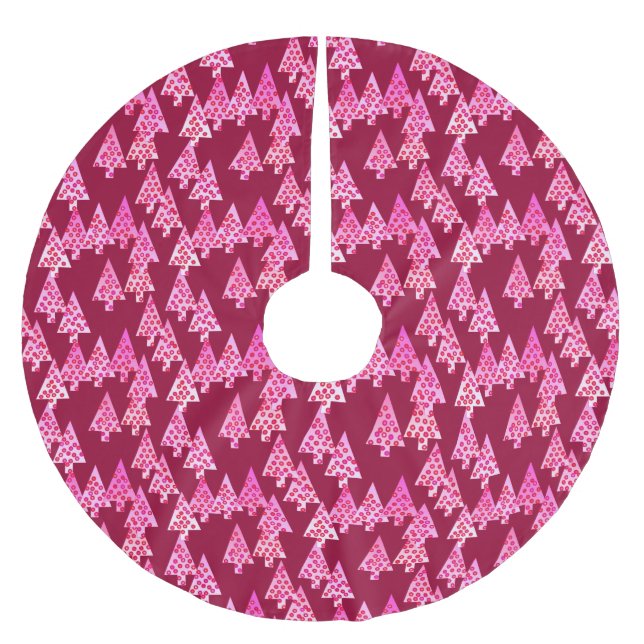 Modern flower Christmas trees - wine & pink Brushed Polyester Tree Skirt (Front)