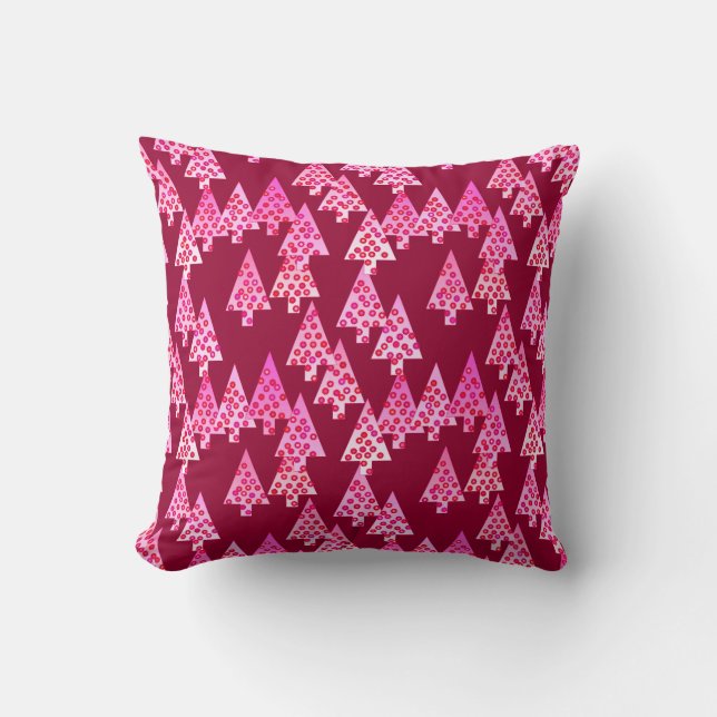 Modern flower Christmas trees - wine & pink Cushion (Front)