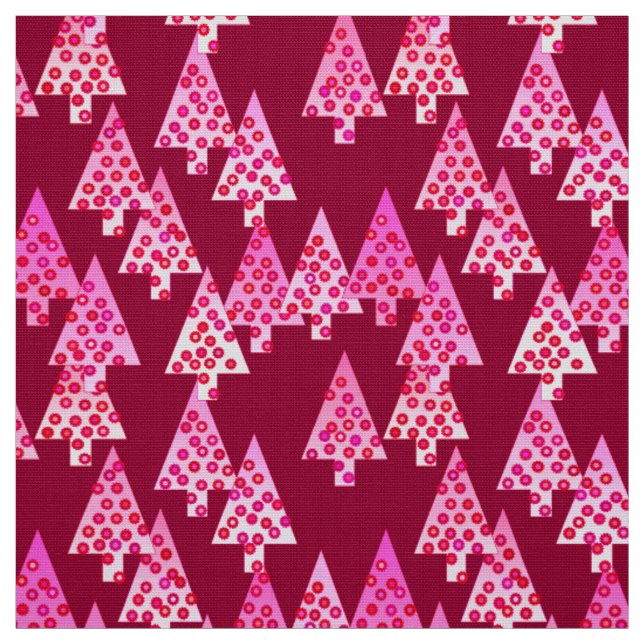 Modern flower Christmas trees - wine & pink Fabric (Swatch)