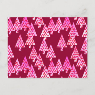 Modern flower Christmas trees - wine & pink Holiday Postcard
