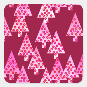 Modern flower Christmas trees - wine & pink Square Sticker