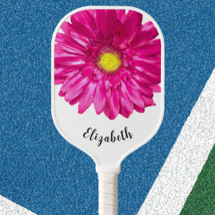 Modern flower custom name pink pickleball paddle