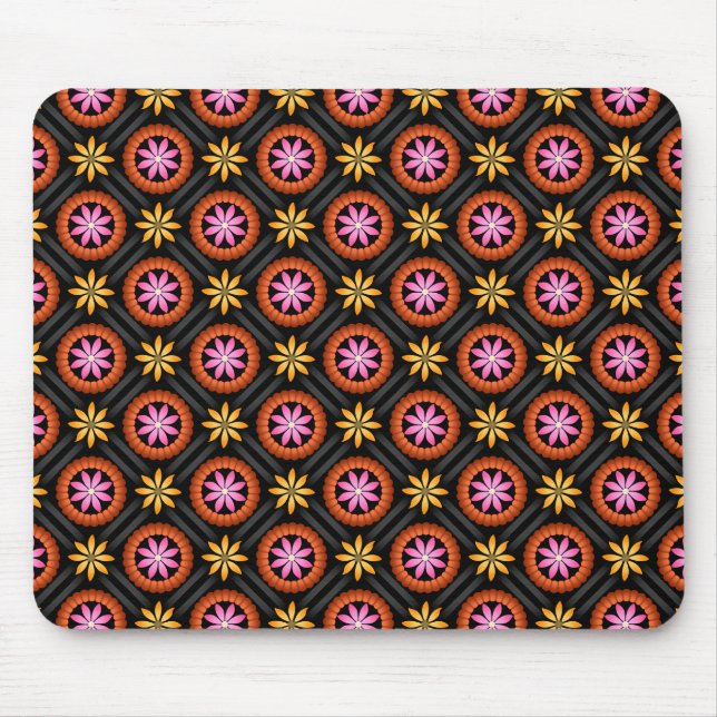 Modern Flower design on black background  Mouse Pad (Front)