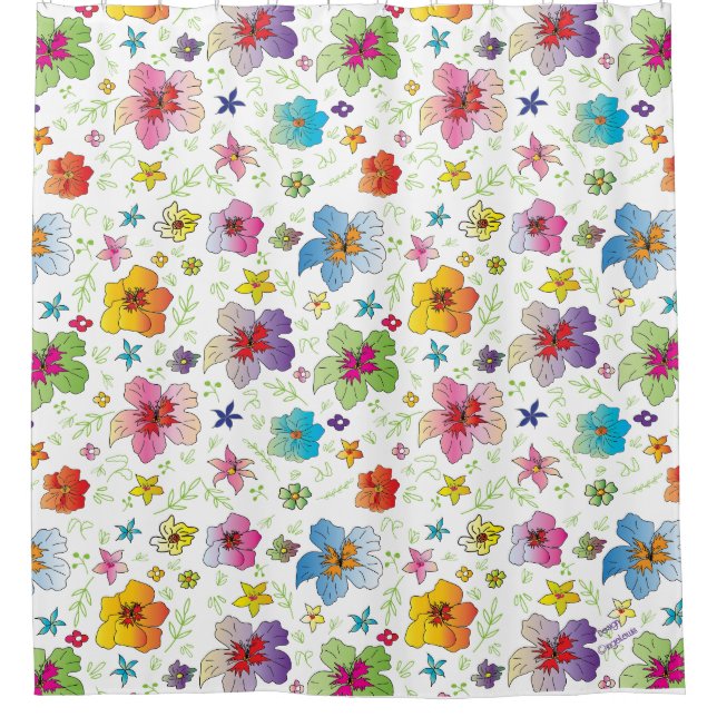 Modern Flower Floral Pattern Colourful Art Shower Curtain (Front)