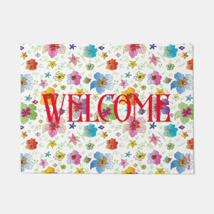 Modern Flower Floral Pattern Colourful Welcome Doormat