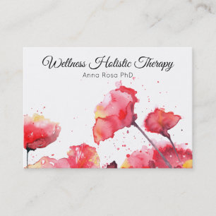 *~* Modern Flower Floral Red Poppy Watercolor Business Card