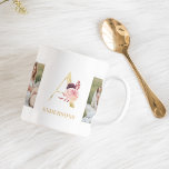 Modern Flower Gold Letter A | Two Photo Monogram Coffee Mug<br><div class="desc">Modern Flower Gold Letter A | Two Photo Monogram</div>