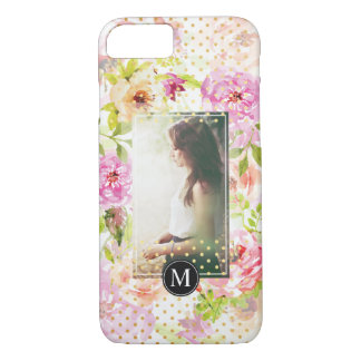 Modern Flower Pattern Personalised Photo Monogram Case-Mate iPhone Case