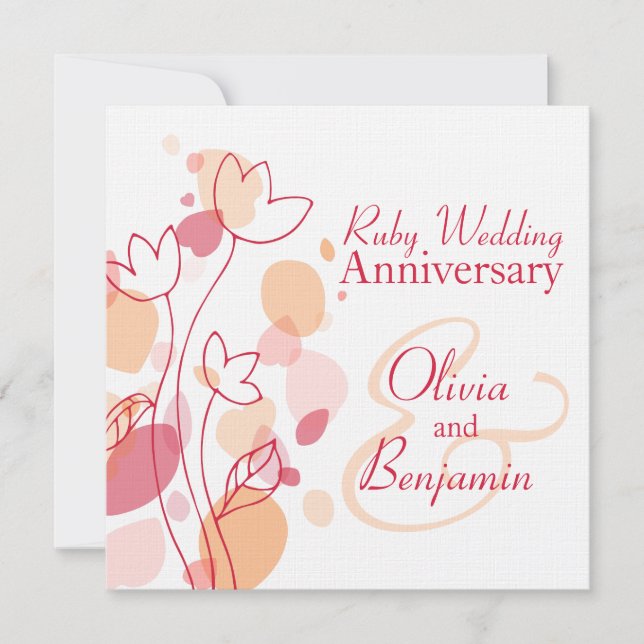 Modern flower petals red ruby wedding invite (Front)