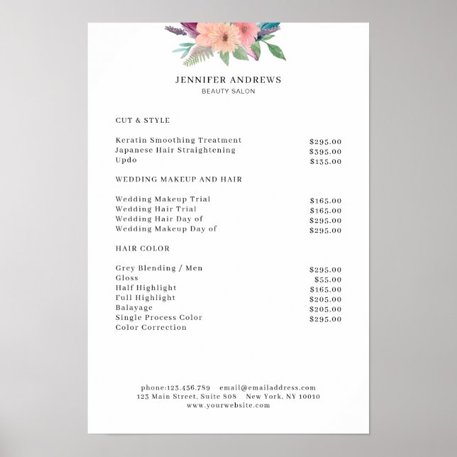 Modern Flower Price List Poster (Front)