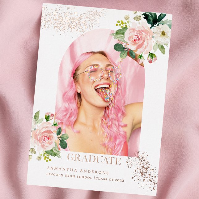 Modern Flower | Rose Gold Real Foil Photo Graduate (Creator Uploaded)