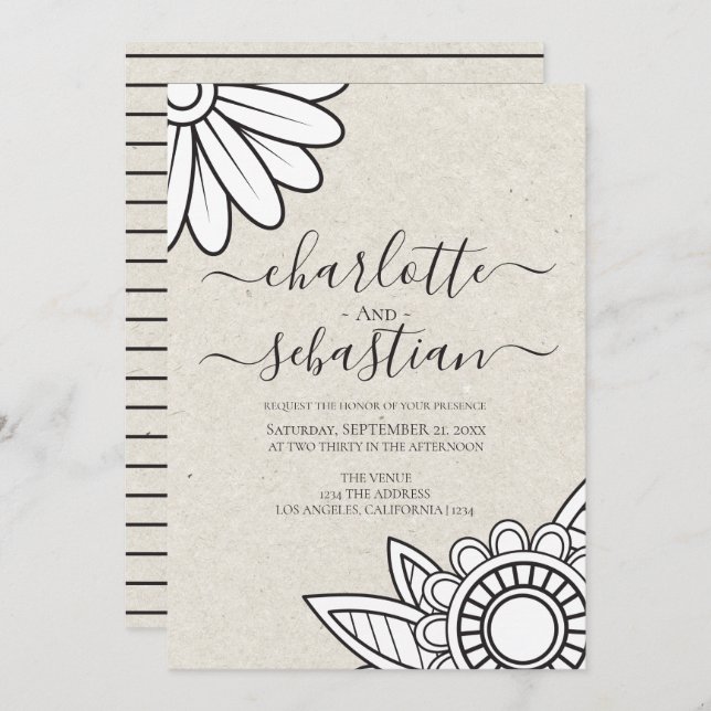 Modern Flower Typography Style Wedding Invitation (Front/Back)