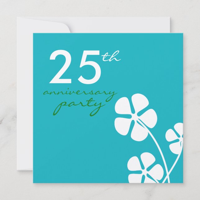 Modern Flowers 25th Wedding Anniversary Invitation (Front)