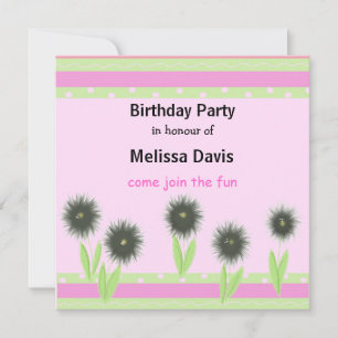 Modern Flowers and Stripes Birthday Invitation