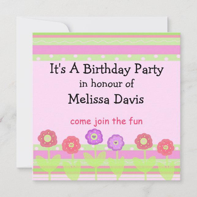Modern Flowers and Stripes Birthday Invitation (Front)