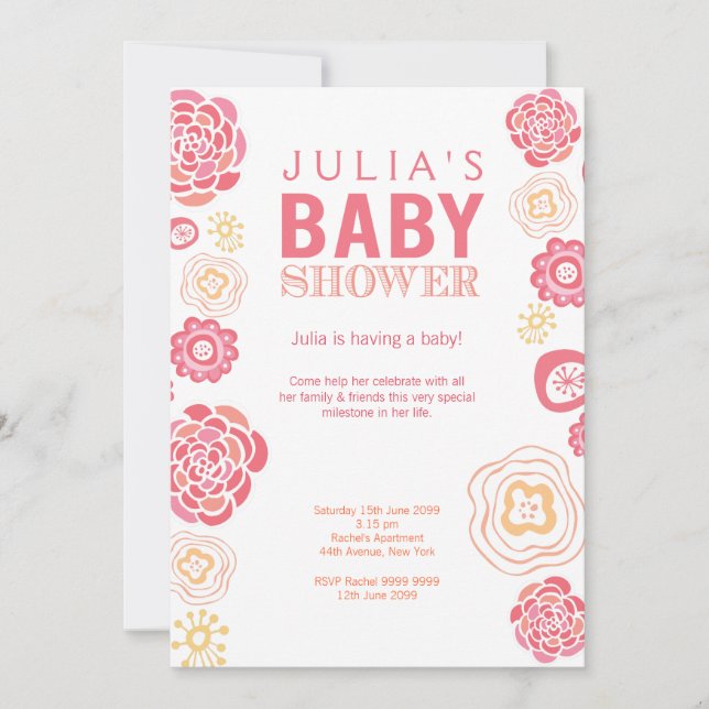 Modern Flowers Baby Shower Invite (Front)