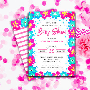 Modern Flowers It's A Girl Baby Shower Invitation