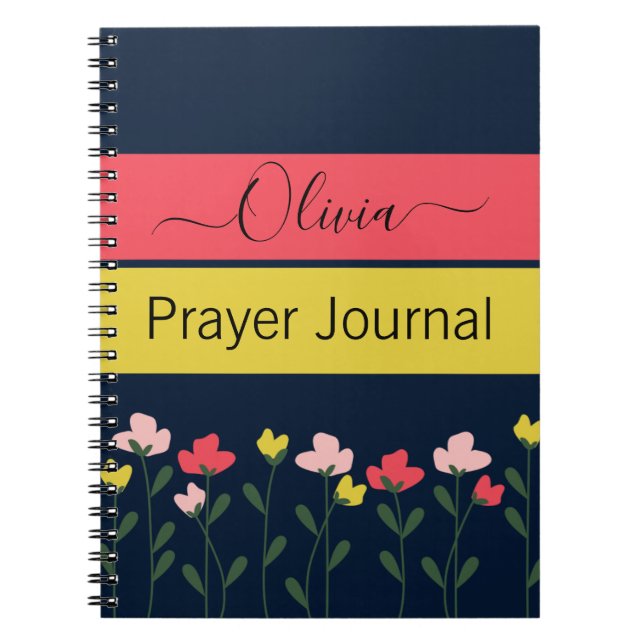 Modern Flowers Navy Blue Prayer Journal (Front)