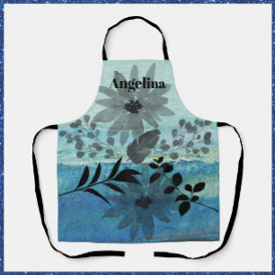 Modern Flowers On Dreamy Blue Background Apron