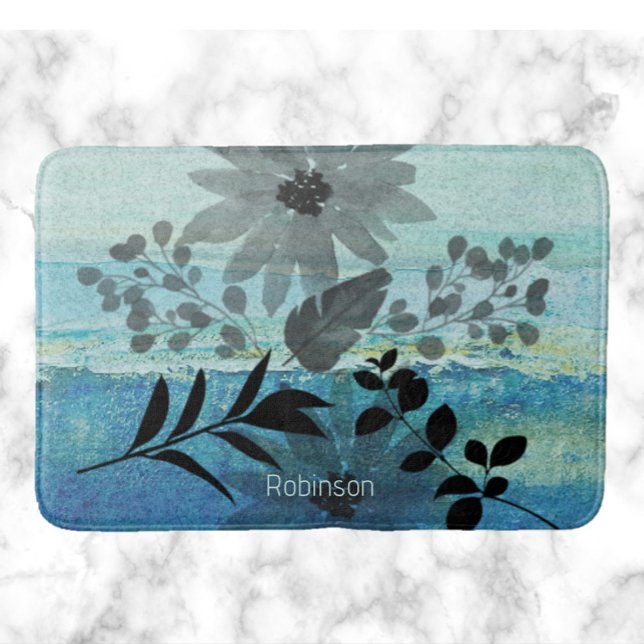 Modern Flowers On Dreamy Blue Background   Bath Mat (Creator Uploaded)