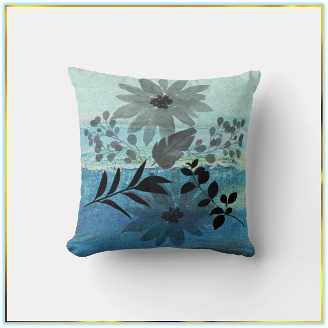 Modern Flowers On Dreamy Blue Background Cushion (Creator Uploaded)