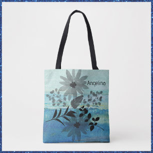 Modern Flowers On Dreamy Blue Background Tote Bag