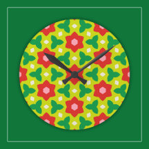 Modern Flowers on Green and Red Geometric Floral