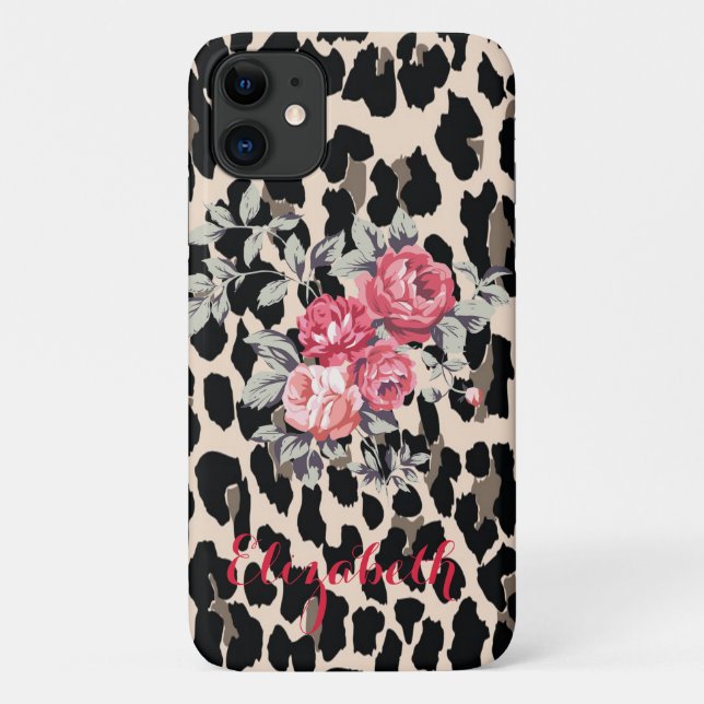 Modern Flowers On Leopard Print Case-Mate iPhone Case (Back)