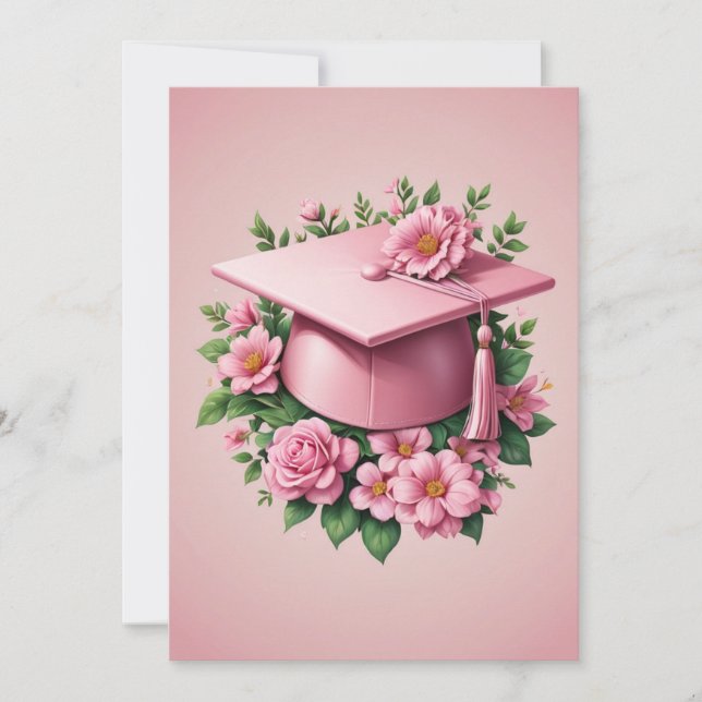 modern flowers pink graduation invitations (Front)