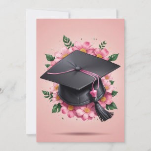 modern flowers pink graduation invitations