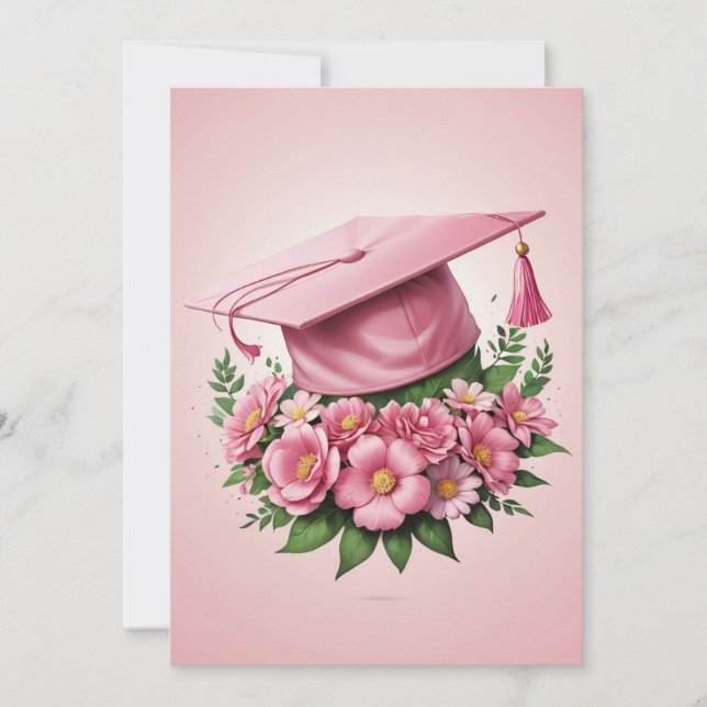modern flowers pink graduation invitations (Front)