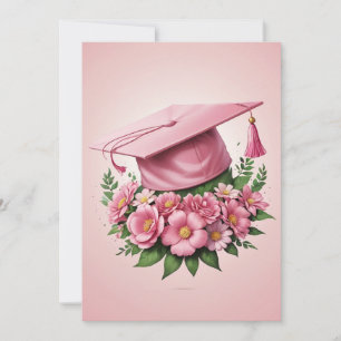 modern flowers pink graduation invitations