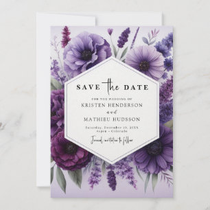 Modern Flowers Purple Floral Wedding Save The Date