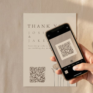 Modern Flowers Wedding Thank You Card with QR Code