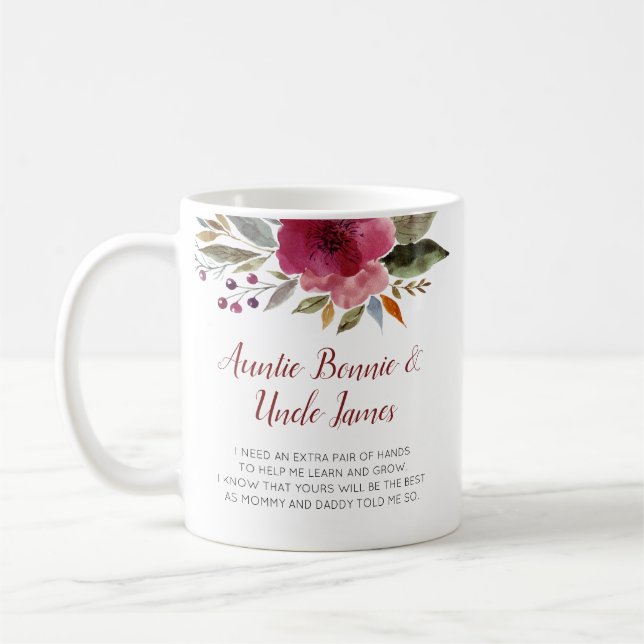 Modern Flowers Will You Be My Godparents Baptism Coffee Mug (Left)