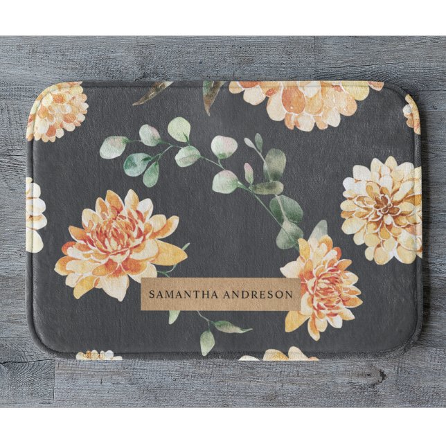 Modern Flowers Yellow & Kraft Personalised Bath Mat (Creator Uploaded)