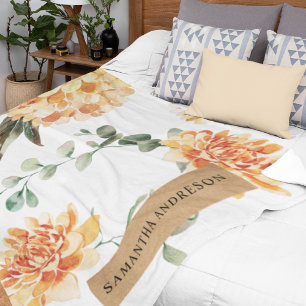 Modern Flowers Yellow & Kraft Personalised Gift Fleece Blanket