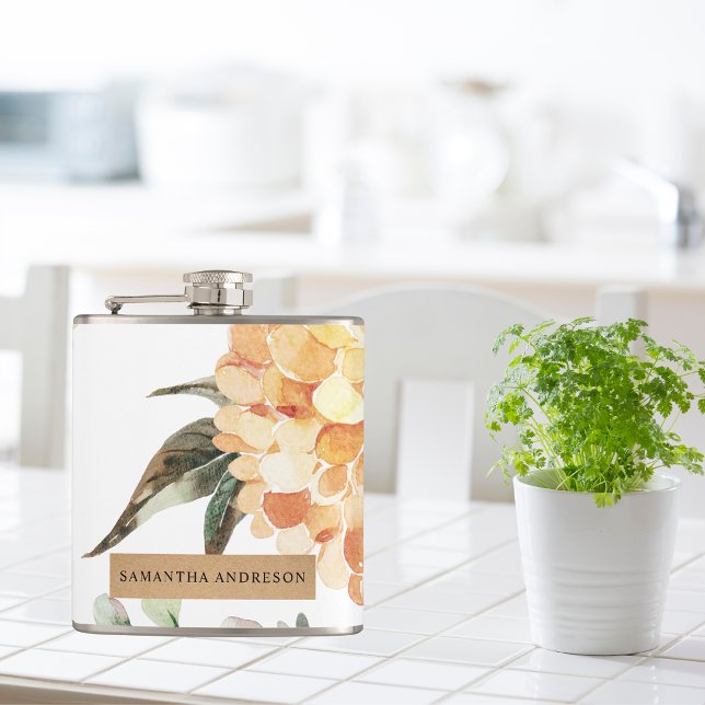 Modern Flowers Yellow & Kraft Personalised Gift Hip Flask (Creator Uploaded)