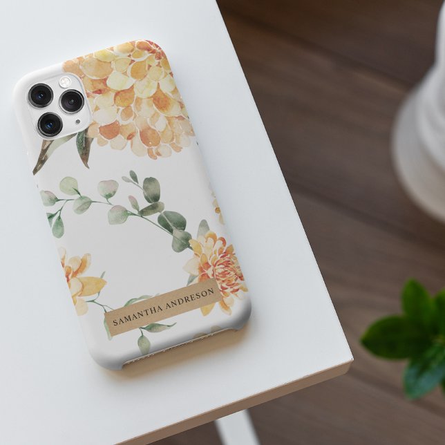 Modern Flowers Yellow & Kraft Personalised Gift iPhone Case (Creator Uploaded)