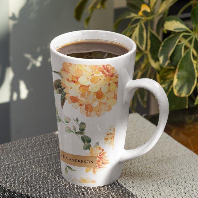 Modern Flowers Yellow & Kraft Personalised Gift Latte Mug (Creator Uploaded)