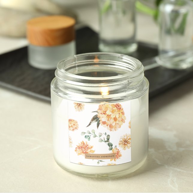 Modern Flowers Yellow & Kraft Personalised Gift Square Sticker (Creator Uploaded)