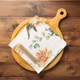 Modern Flowers Yellow & Kraft Personalised Gift Tea Towel